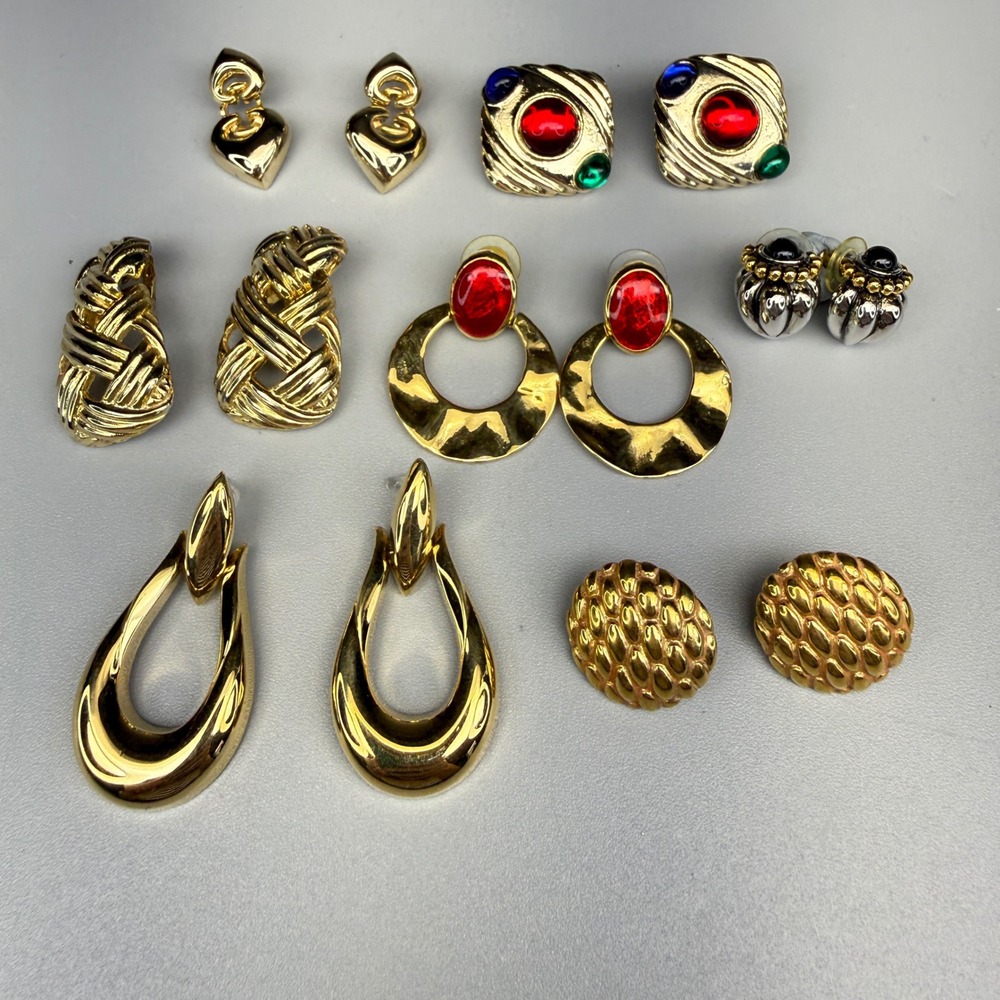 Pierced Earrings Lot 80s Door Knocker Etruscan Revival Unsigned and Signed READ